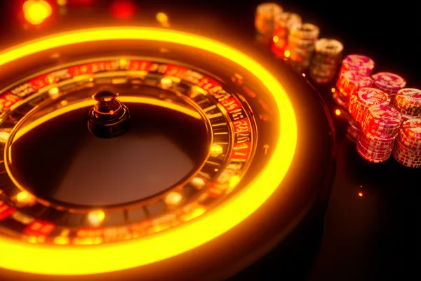 A woman in a luxurious green gown next to an ornate roulette wheel, capturing the upscale casino mood of TALABAF.